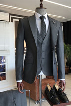 Dark Gray 3 Piece Peaked Lapel One Button Men Suits