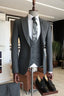 Medium Dark Gray 3 Piece Peaked Lapel One Button Men Suits