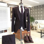 Chocolate Brown One Button 3 Piece Peaked Lapel Men Suits