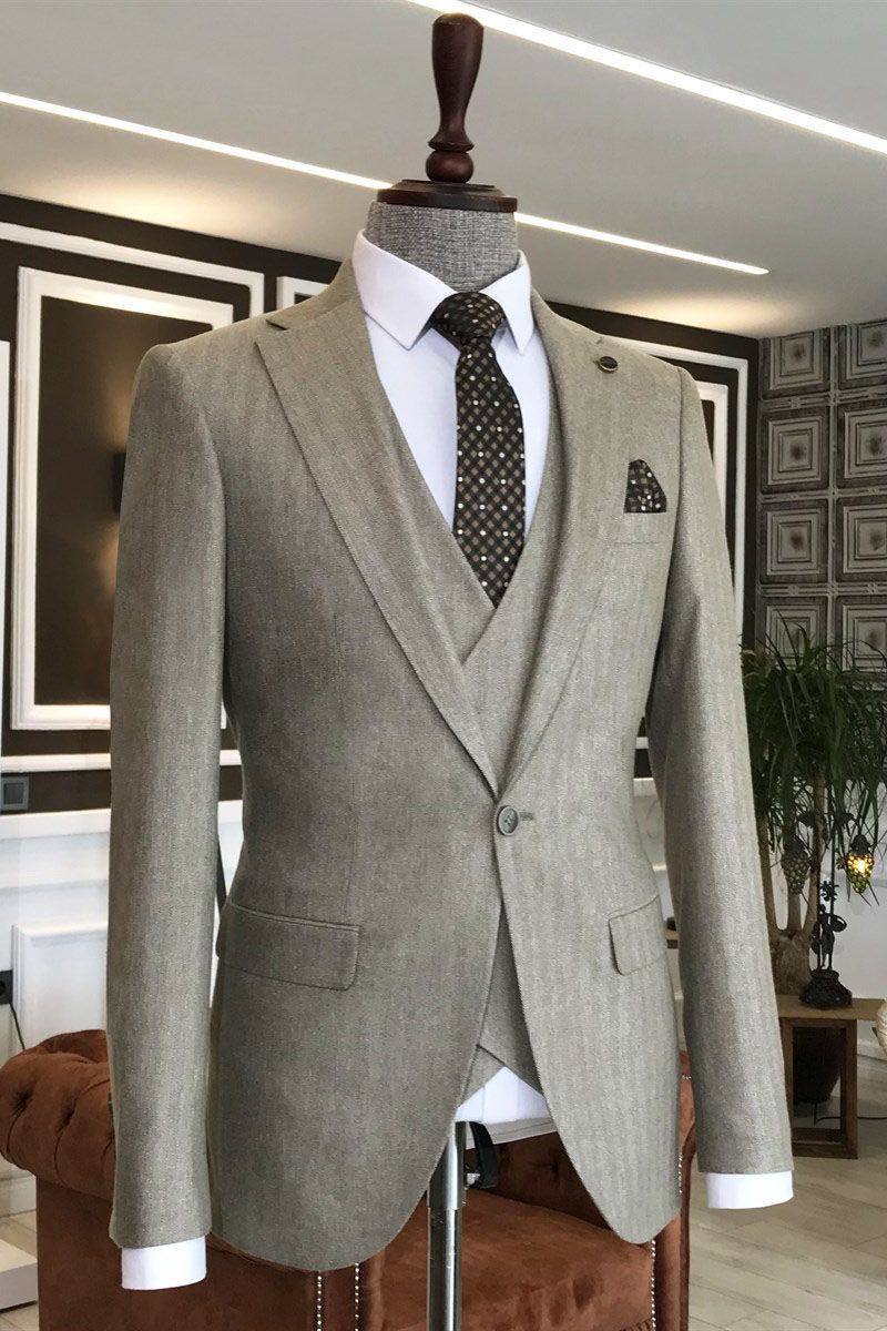 Light Taupe One Button Notched Lapel Men Suits With Waistcoat