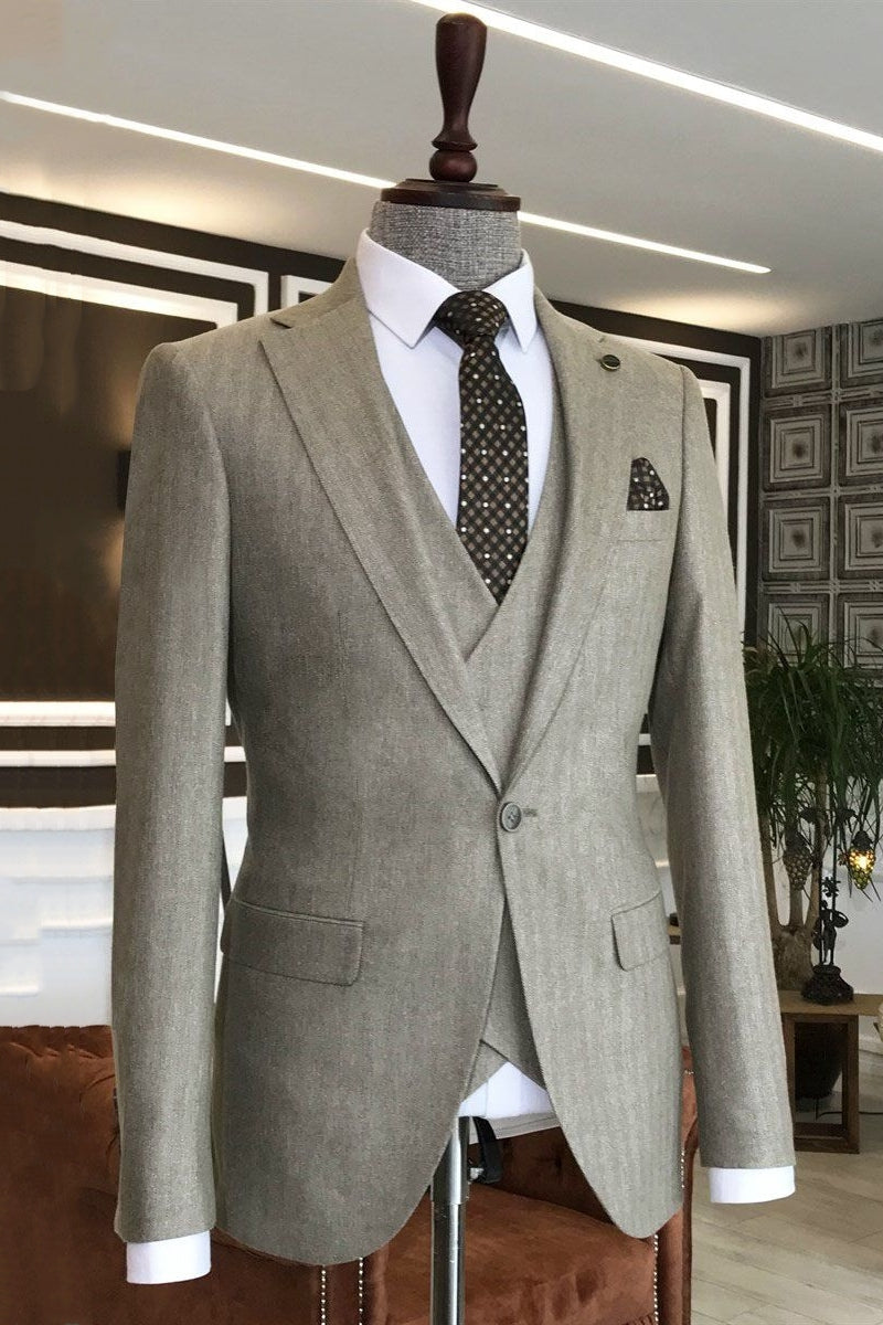Light Taupe One Button Notched Lapel Men Suits With Waistcoat