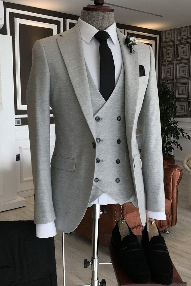 Light Gray One Button Notched Lapel 3 Piece Men Suits Secondary image