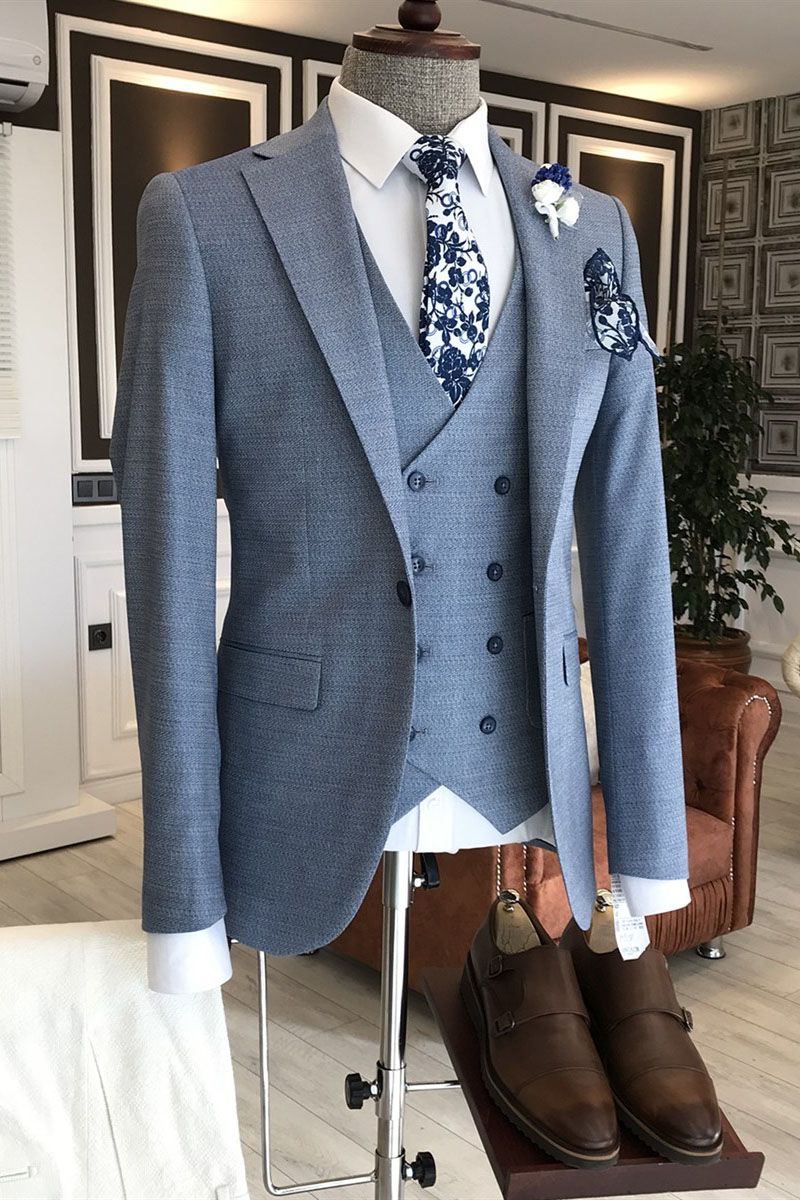 Dusty Sky Blue One Button Notched Lapel 3 Piece Men Suits Main image