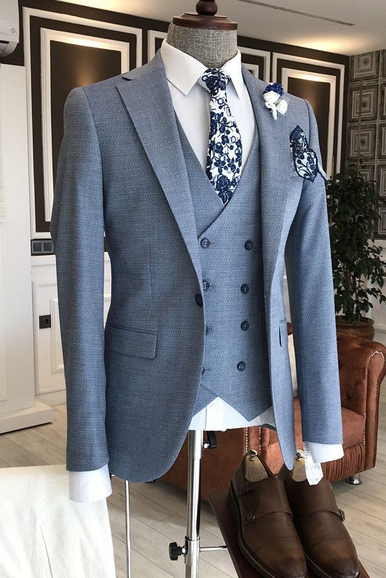 Dusty Sky Blue One Button Notched Lapel 3 Piece Men Suits Secondary image