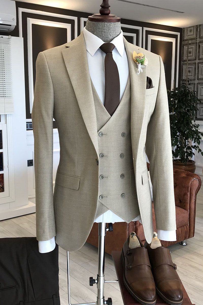 Light Khaki 3 Piece One Button Notched Lapel Men Suits Main image