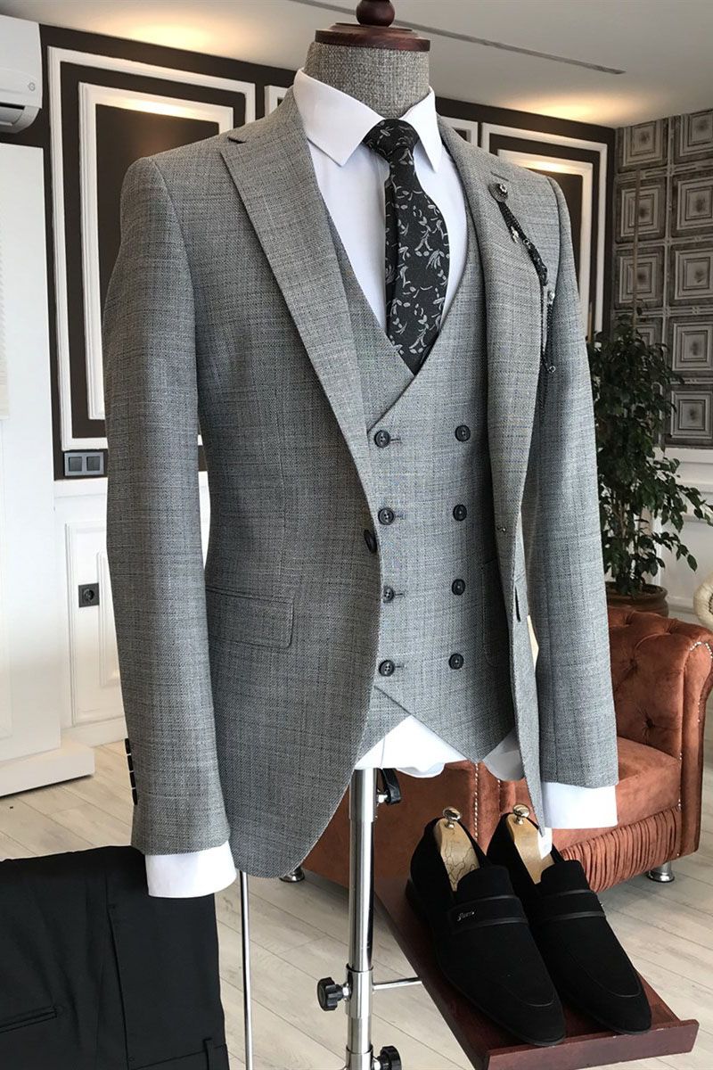 Popular Gray 3 Piece One Button Notched Lapel Men Suits Main image