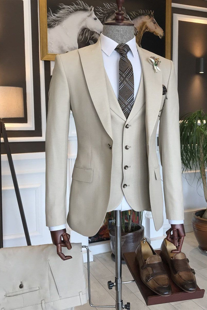 Cream Beige 3 Piece One Button Peaked Lapel Men Suits Secondary image