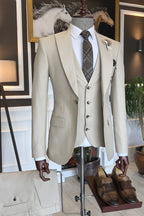 Cream Beige 3 Piece One Button Peaked Lapel Men Suits