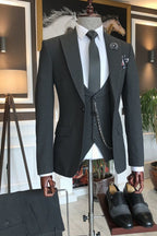 Dark Gray 3 Piece One Button Peaked Lapel Men Suits