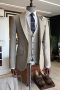 Light Khaki 3 Piece Slim Fit Peaked Lapel Men Suits