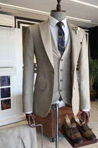 Light Khaki 3 Piece Slim Fit Peaked Lapel Men Suits