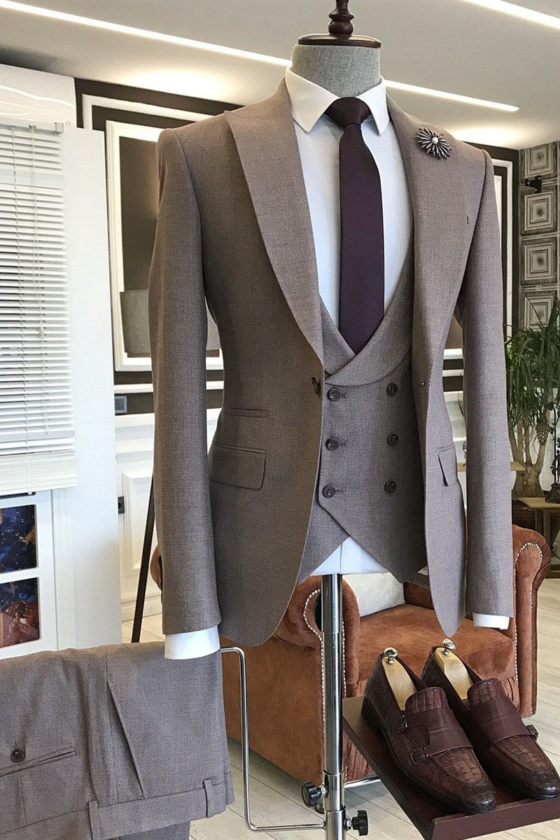 Taupe Brown 3 Piece Peaked Lapel Men Suits Secondary image