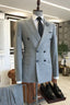Fancy Gray Peaked Lapel Double Breasted Stylish Men Suits