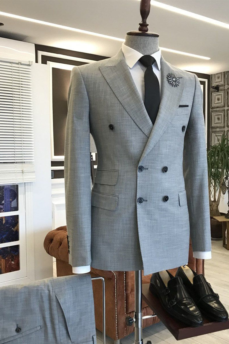 Fancy Gray Peaked Lapel Double Breasted Stylish Men Suits Secondary image