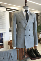 Fancy Gray Peaked Lapel Double Breasted Stylish Men Suits
