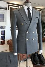 Medium Gray Peaked Lapel Double Breasted Stylish Men Suits