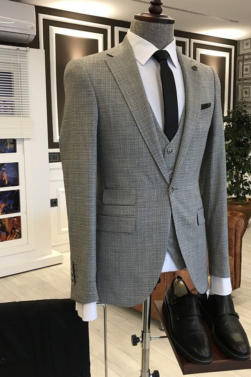 Light Heather Gray Notched Lapel Plaid Best Fitted 3 Piece Men Suits Secondary image
