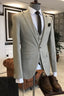 Classy Light Taupe Notched Lapel Plaid 3 Piece Men Suits