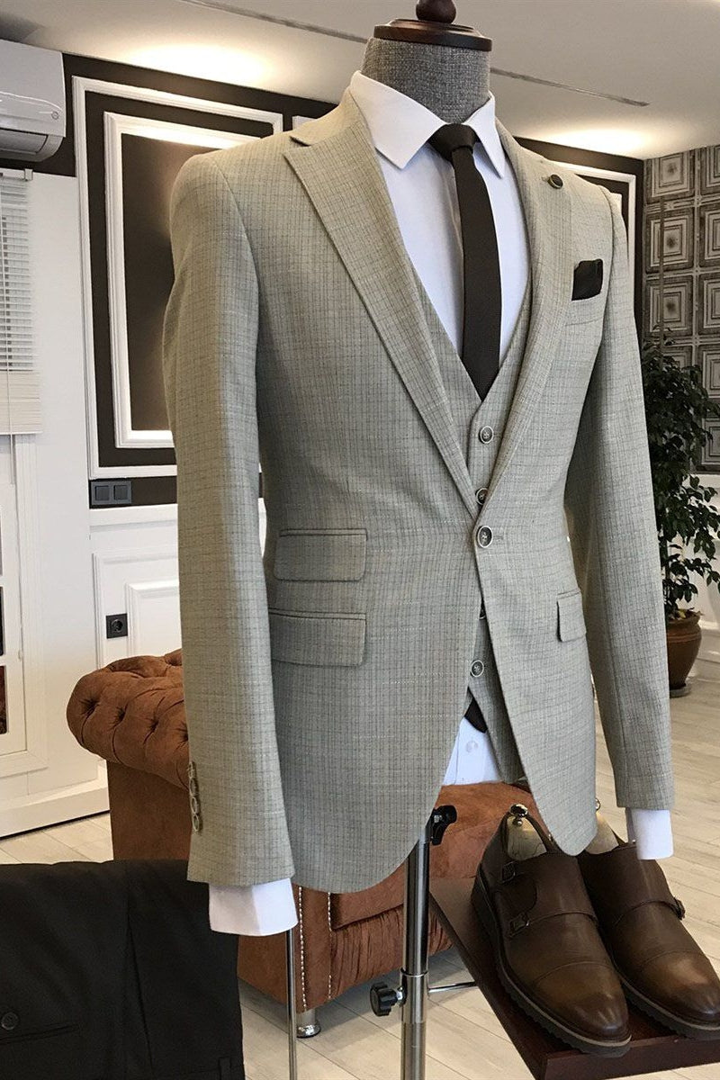 Classy Light Taupe Notched Lapel Plaid 3 Piece Men Suits Secondary image