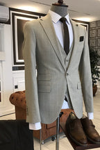 Classy Light Taupe Notched Lapel Plaid 3 Piece Men Suits