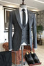 Charming Gray Plaid Peaked Lapel 3 Piece Men Suits