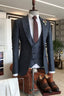 Slim Fit Charcoal Gray Plaid Peaked Lapel 3 Piece Trendy Men Suits