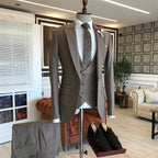 Popular 3 Piece Peaked Lapel Light Brown Suits For Men