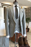 Light Gray Peaked Lapel 3 Piece One Button Slim Fit Men Suits