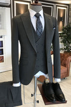 Dark Gray Peaked Lapel 3 Piece One Button Suits For Men
