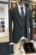 Dark Gray Peaked Lapel 3 Piece One Button Suits For Men