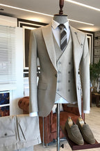 Light Greige Peaked Lapel 3 Piece Double Breasted Waistcoat Men Suits