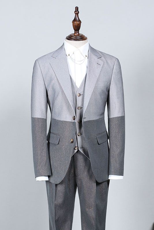 Trendy Gray Notched Lapel 3 Piece Suits For Men Main image