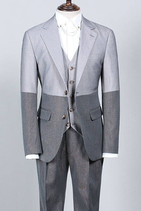 Trendy Gray Notched Lapel 3 Piece Suits For Men Secondary image