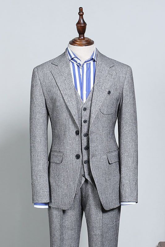 Stylish Gray Notched Lapel 3 Piece Slim Fit Suits For Men Main image