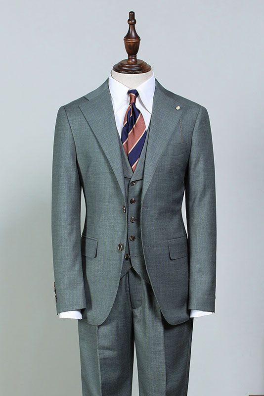 3 Piece Gray Green Notched Lapel Suits For Men Main image