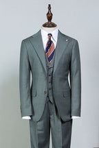 3 Piece Gray Green Notched Lapel Suits For Men
