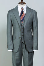 3 Piece Gray Green Notched Lapel Suits For Men