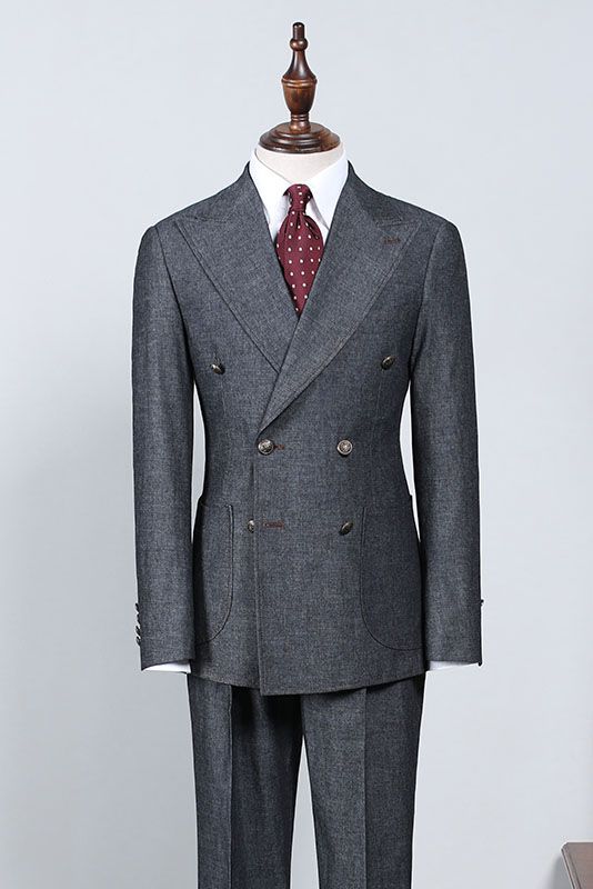 Newest Peaked Lapel Dark Gray Double Breasted Suits For Men Main image