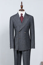 Newest Peaked Lapel Dark Gray Double Breasted Suits For Men