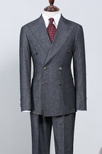 Newest Peaked Lapel Dark Gray Double Breasted Suits For Men