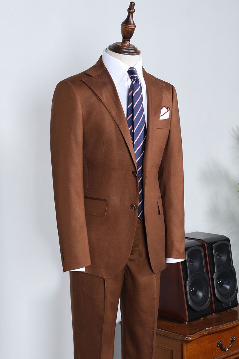 Elegant Brown Notched Lapel Suits For Men Main image