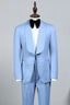One Button Sky Blue Shawl Lapel Bespoke Suits For Men