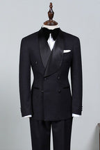 Black Double Breasted Satin Shawl Lapel Men Suits