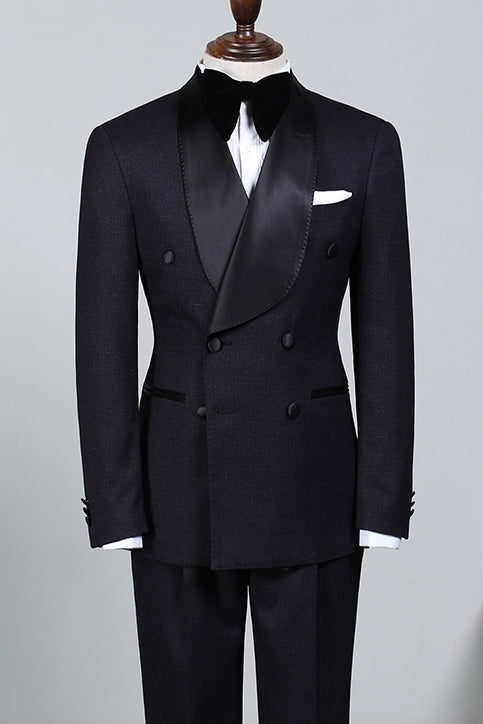Black Double Breasted Satin Shawl Lapel Men Suits Secondary image
