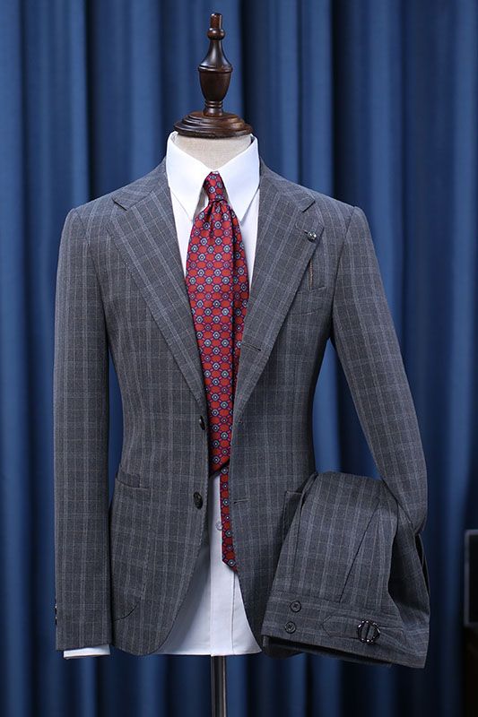 Bespoke Gray Plaid Notched Lapel Men Suits Main image