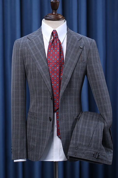 Bespoke Gray Plaid Notched Lapel Men Suits Secondary image
