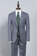 Trendy Gray Plaid Notched Lapel Best Fitted Men Suits
