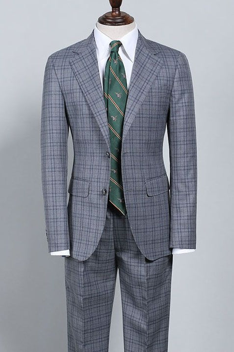 Trendy Gray Plaid Notched Lapel Best Fitted Men Suits