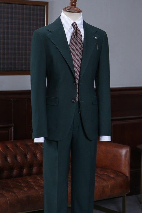 Modern Dark Green Notched Lapel Formal Men Suits