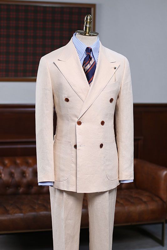 Soft Cream Peaked Lapel Double Breasted Men Suits Main image